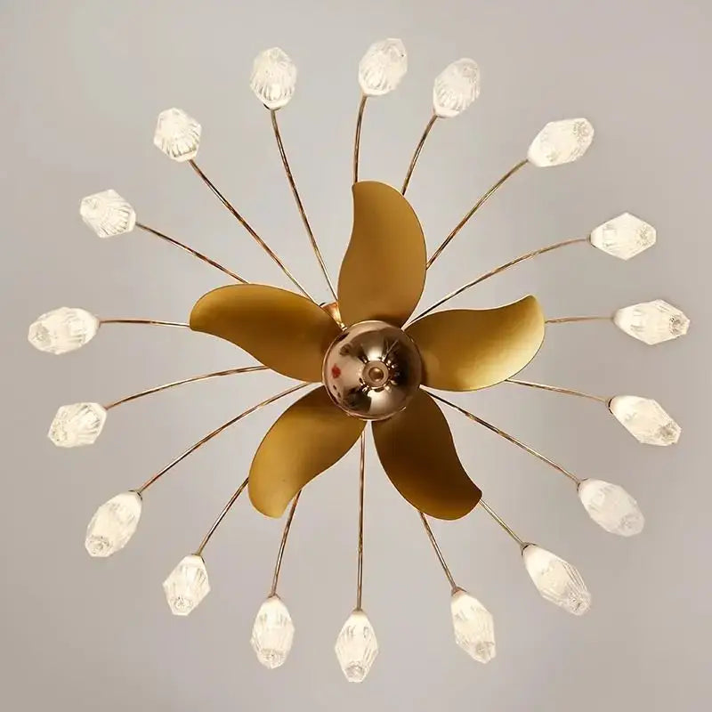 Modern gold crystal ceiling fan lights living room chandelier