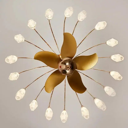 Modern gold crystal ceiling fan lights living room chandelier