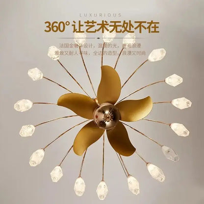 Modern gold crystal ceiling fan lights living room chandelier