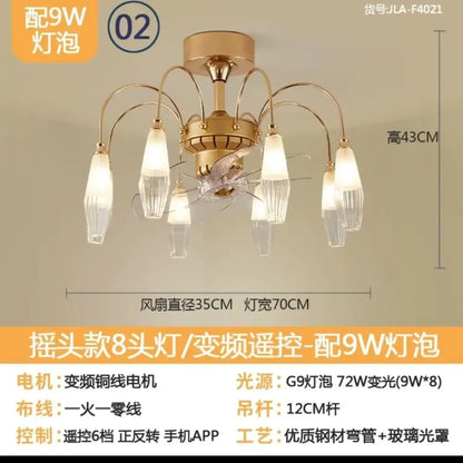 Modern gold crystal ceiling fan lights living room chandelier