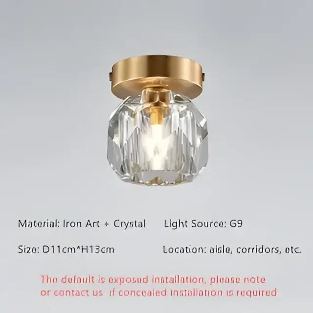 Modern gold crystal ceiling lights bedroom faceted pendant fixture