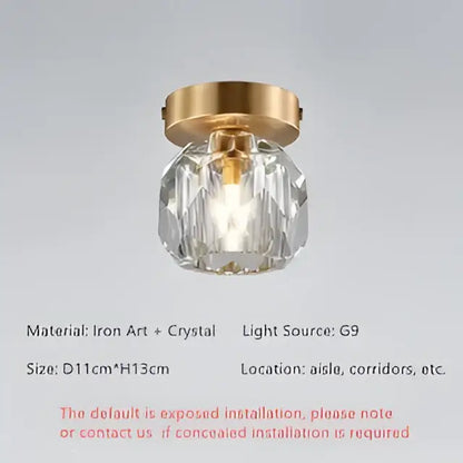 Modern gold crystal ceiling lights bedroom faceted pendant fixture