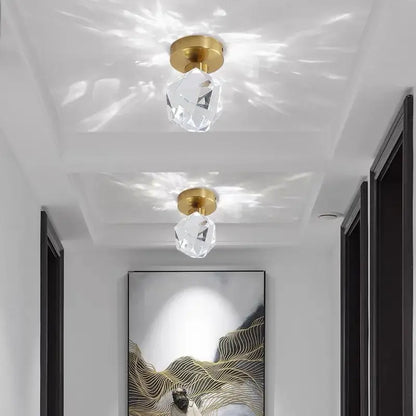 Modern gold crystal ceiling lights bedroom faceted pendant fixture