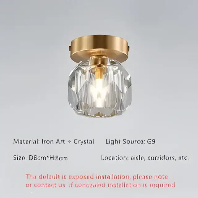 Modern gold crystal ceiling lights bedroom faceted pendant fixture