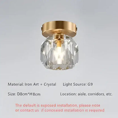 Modern gold crystal ceiling lights bedroom faceted pendant fixture