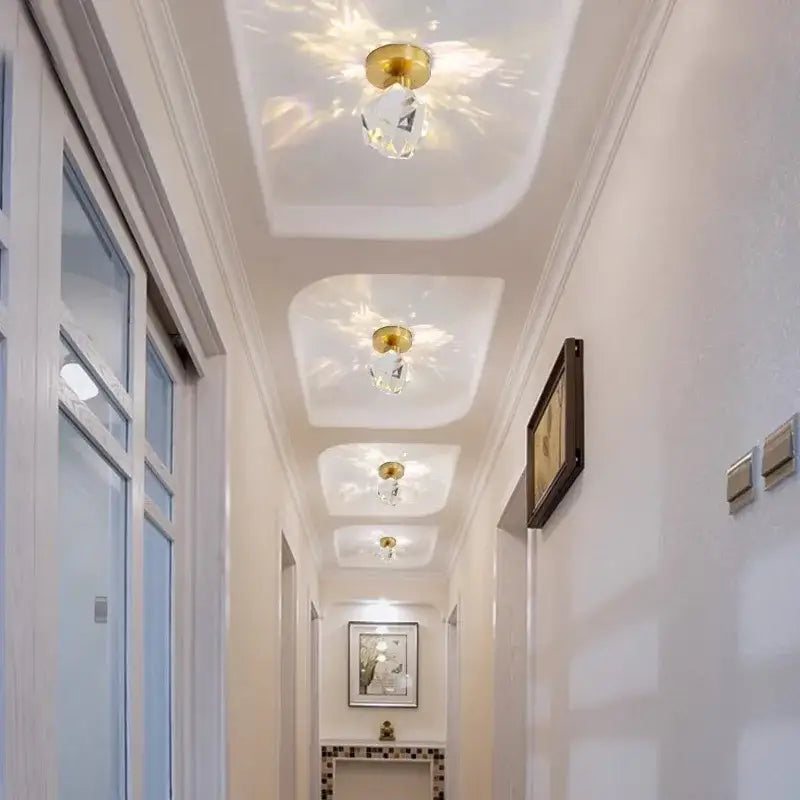 Modern gold crystal ceiling lights bedroom faceted pendant fixture