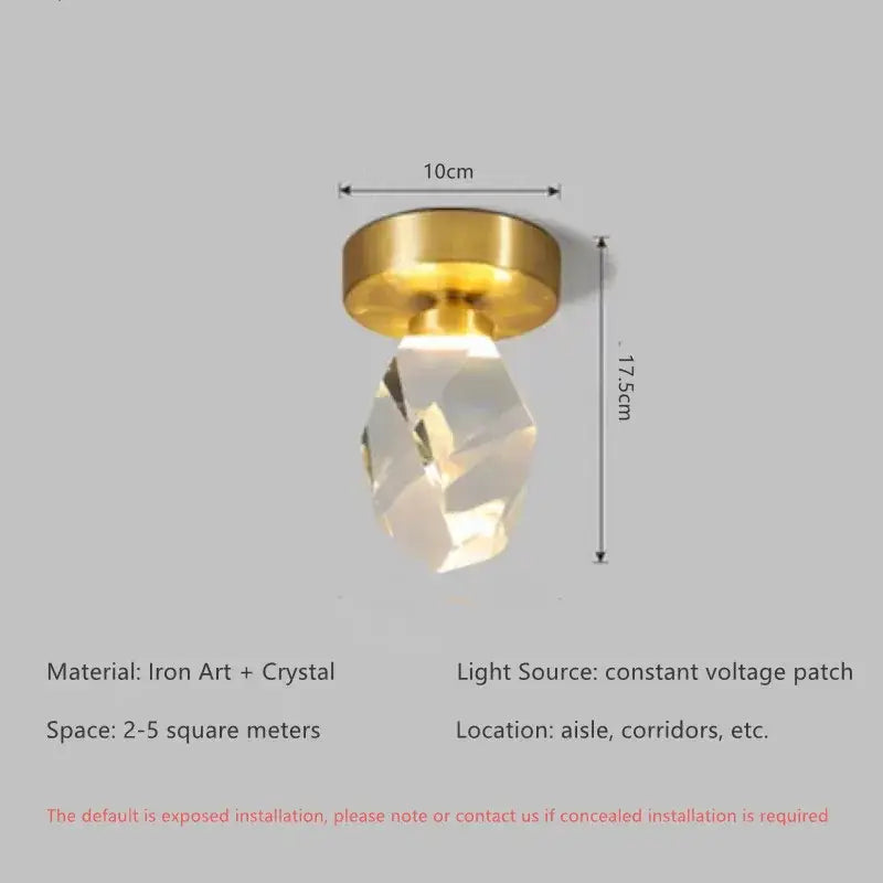 Modern gold crystal ceiling lights bedroom faceted pendant fixture