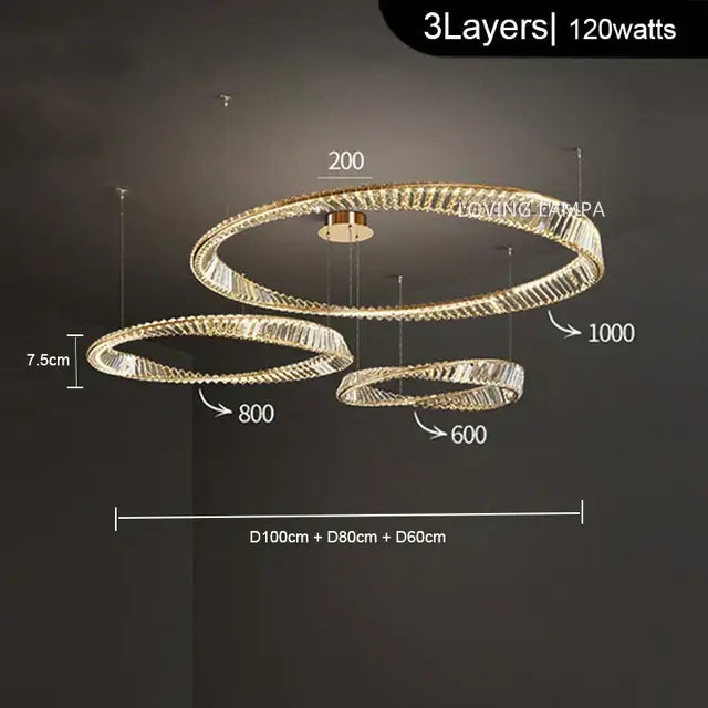 Modern gold crystal ceiling pendant light living room