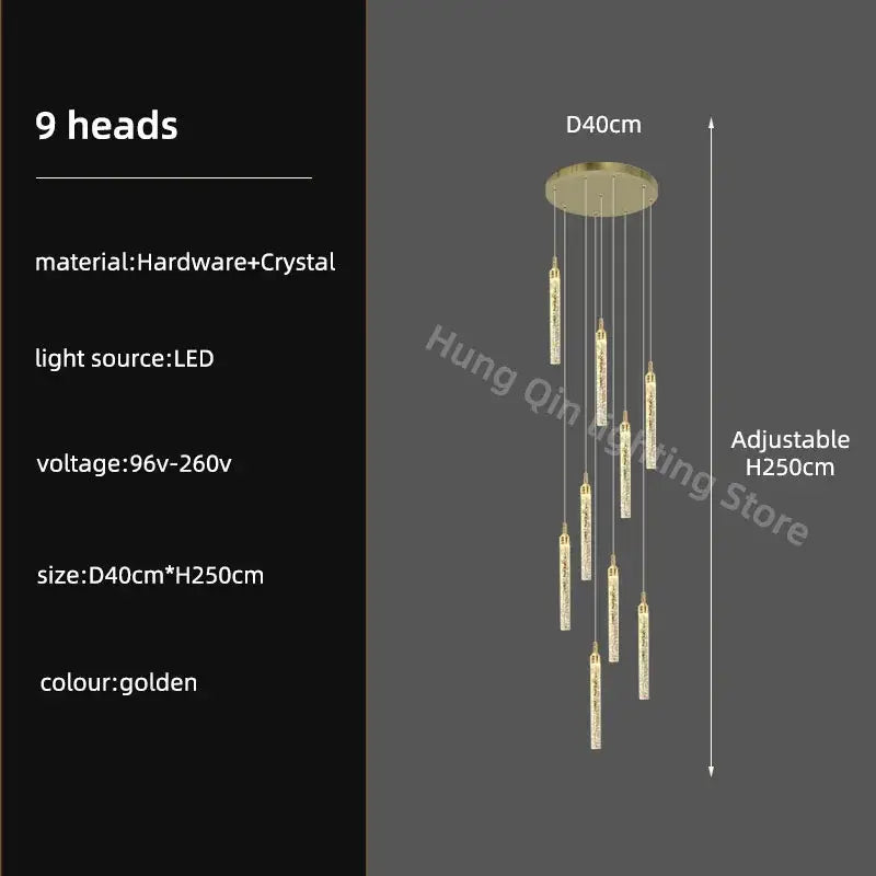 Modern gold crystal chandelier dining room luxury pendant light