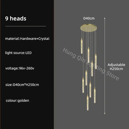 Modern gold crystal chandelier dining room luxury pendant light