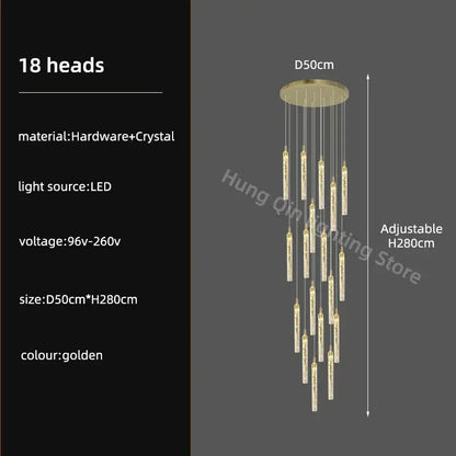 Modern gold crystal chandelier dining room luxury pendant light