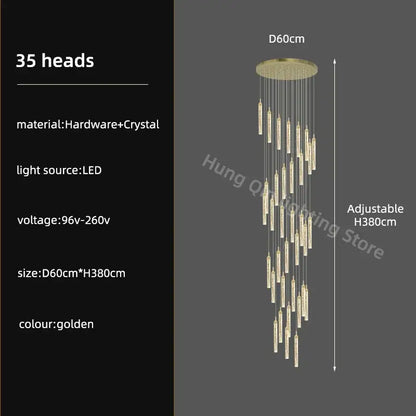 Modern gold crystal chandelier dining room luxury pendant light