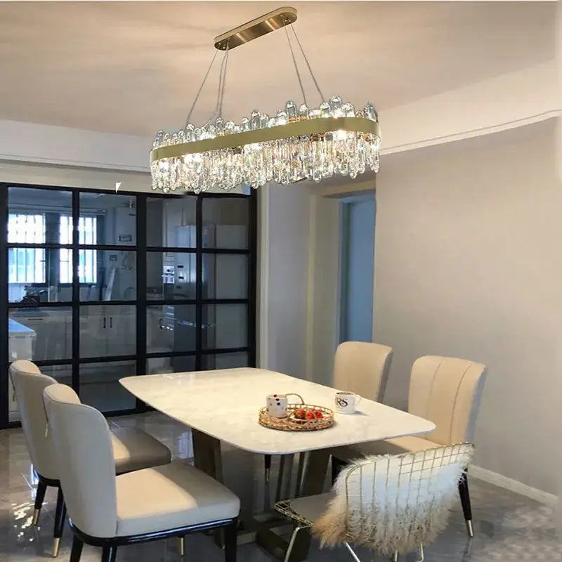 Modern gold crystal circle ceiling chandelier dining room light