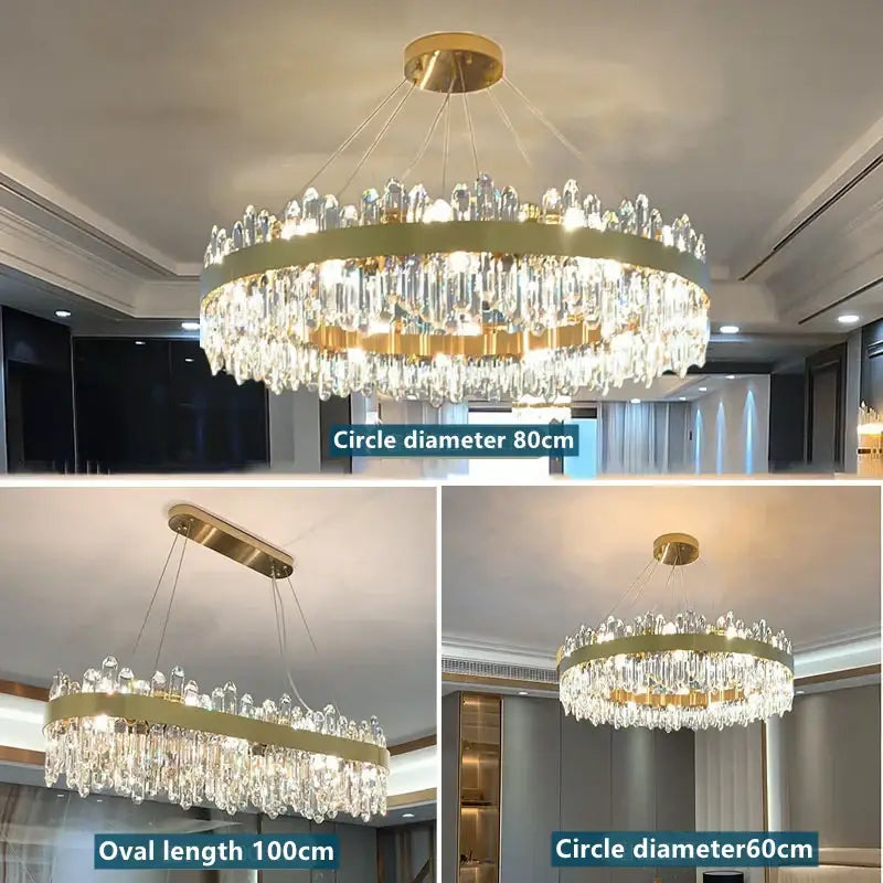 Modern gold crystal circle ceiling chandelier dining room light