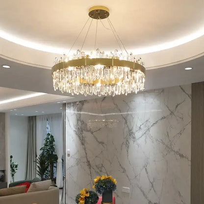 Modern gold crystal circle ceiling chandelier dining room light