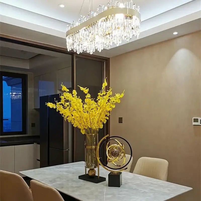 Modern gold crystal circle ceiling chandelier dining room light