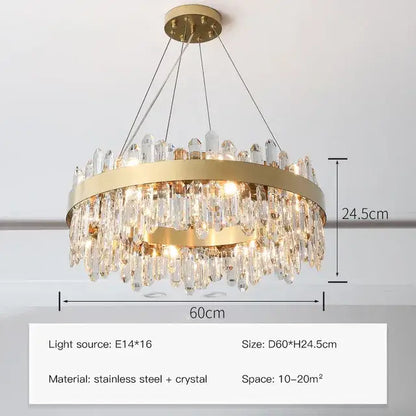 Modern gold crystal circle ceiling chandelier dining room light