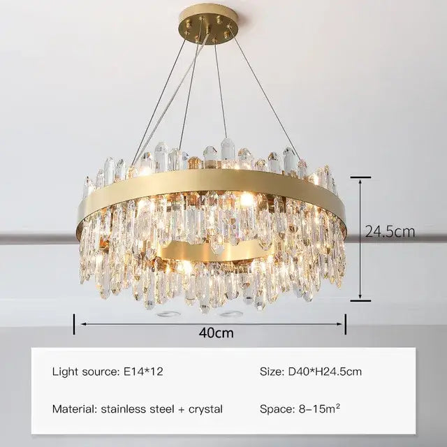 Modern gold crystal circle ceiling chandelier dining room light