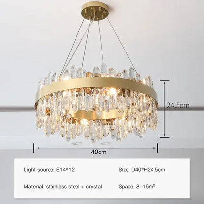 Modern gold crystal circle ceiling chandelier dining room light
