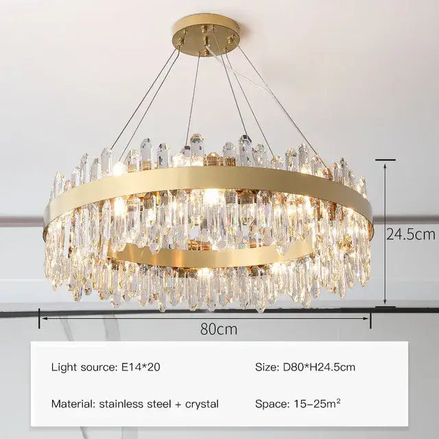 Modern gold crystal circle ceiling chandelier dining room light