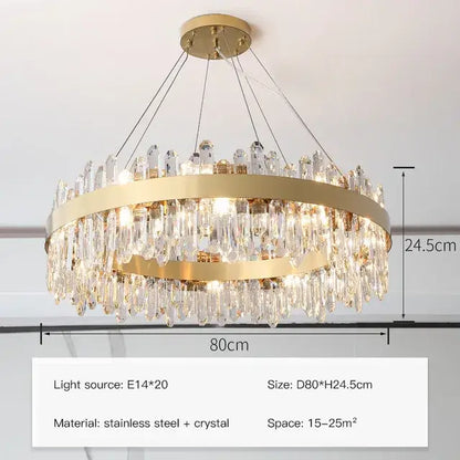 Modern gold crystal circle ceiling chandelier dining room light