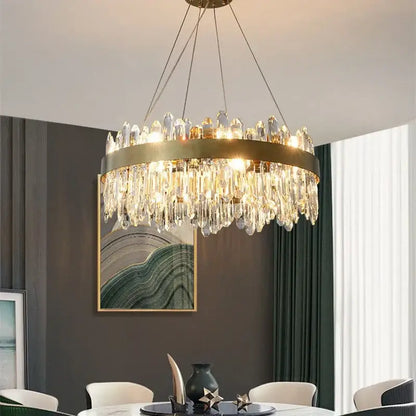 Modern gold crystal circle ceiling chandelier dining room light
