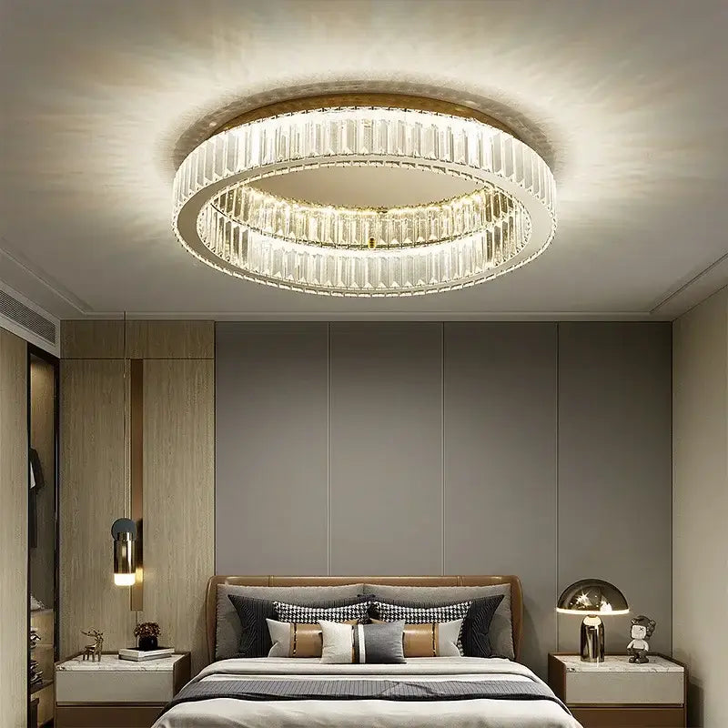 Modern gold crystal circle chandelier living room led ceiling lamp