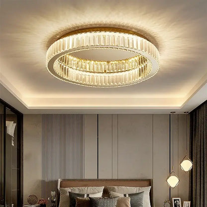 Modern gold crystal circle chandelier living room led ceiling lamp