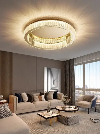 Modern gold crystal circle led chandelier living room light