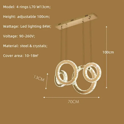Modern gold crystal circle led pendant chandelier dining room