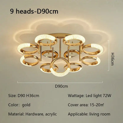 Modern gold crystal circle ring led ceiling light bedroom