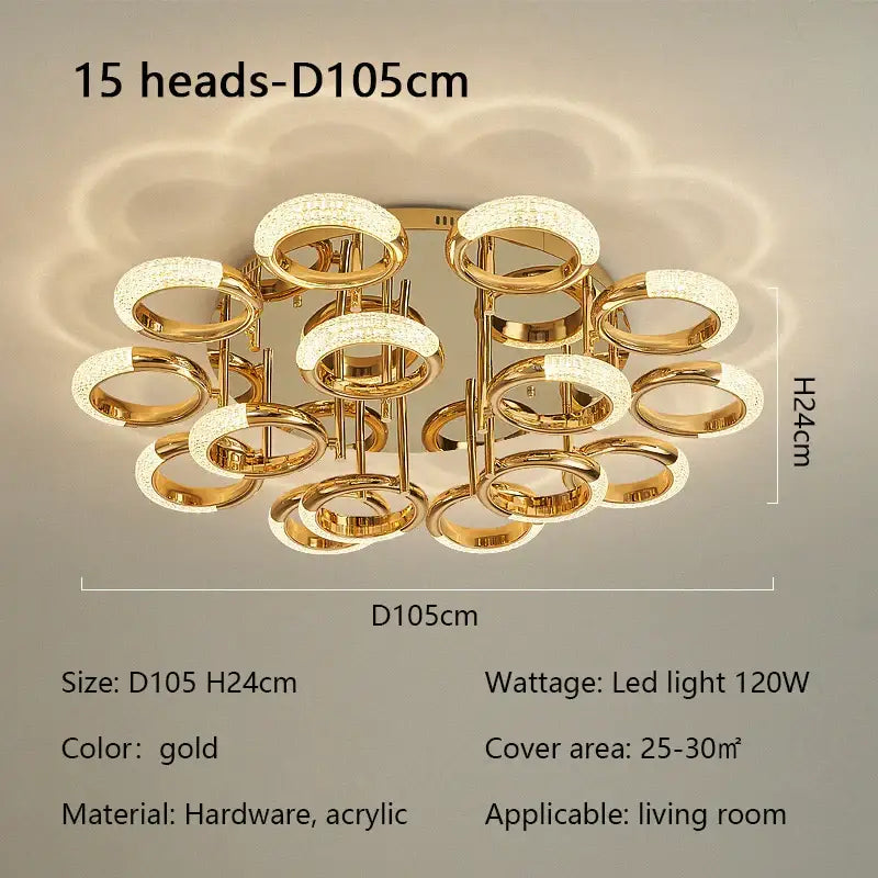 Modern gold crystal circle ring led ceiling light bedroom
