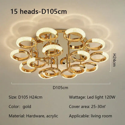 Modern gold crystal circle ring led ceiling light bedroom
