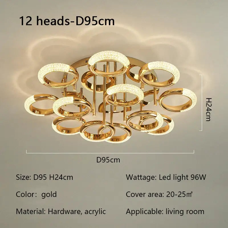 Modern gold crystal circle ring led ceiling light bedroom