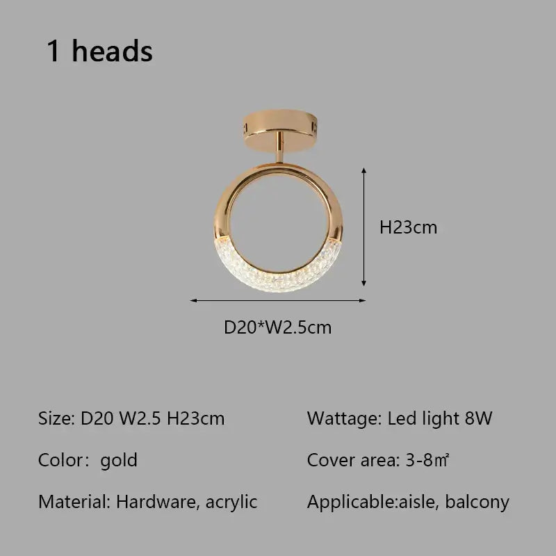 Modern gold crystal circle ring led ceiling light bedroom