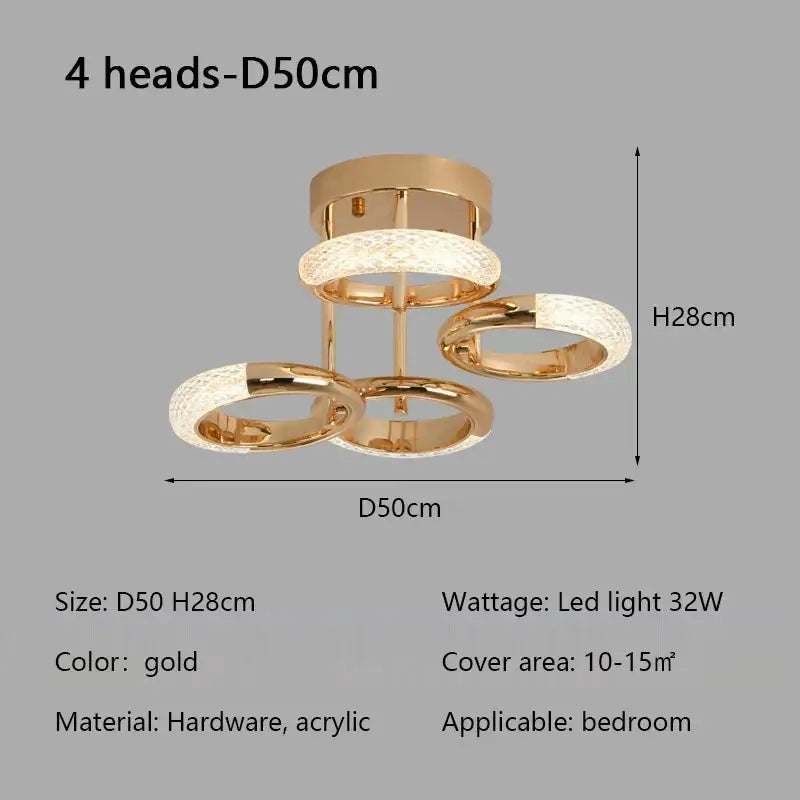Modern gold crystal circle ring led ceiling light bedroom
