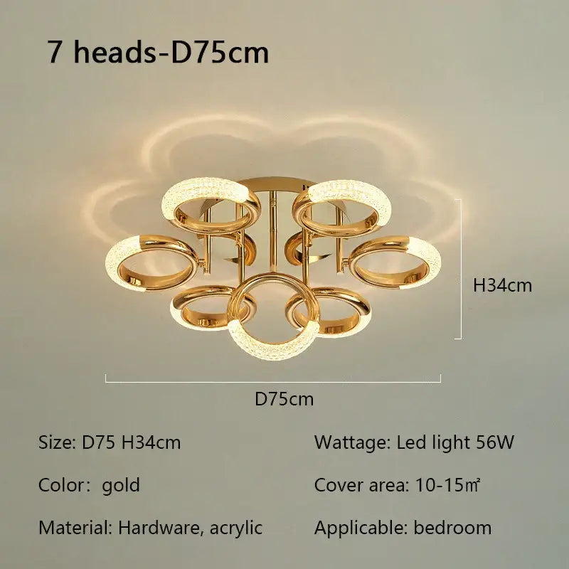 Modern gold crystal circle ring led ceiling light bedroom