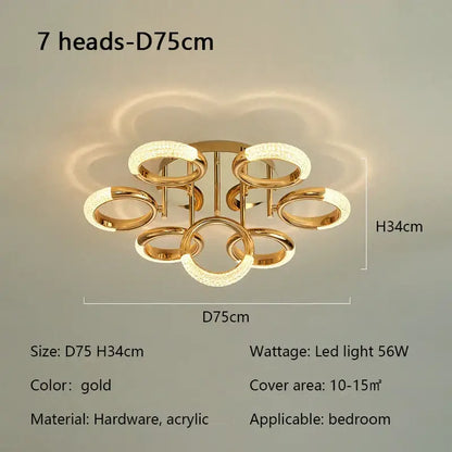 Modern gold crystal circle ring led ceiling light bedroom