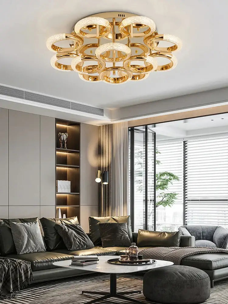 Modern gold crystal circle ring led ceiling light bedroom