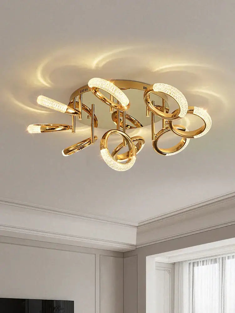 Modern gold crystal circle ring led ceiling light bedroom