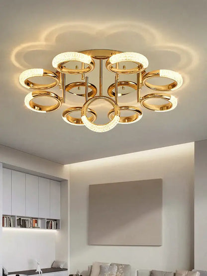 Modern gold crystal circle ring led ceiling light bedroom
