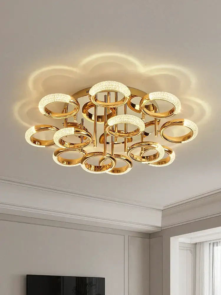 Modern gold crystal circle ring led ceiling light bedroom