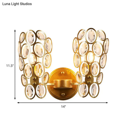Modern gold crystal circles wall light for bedroom