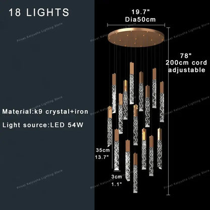 Modern gold crystal circular staircase chandelier villa foyer light