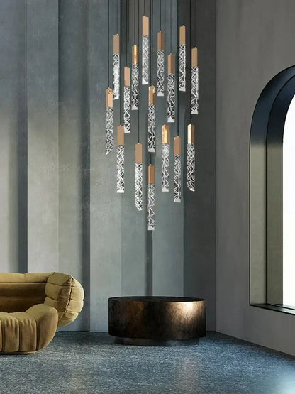 Modern gold crystal circular staircase chandelier villa foyer light