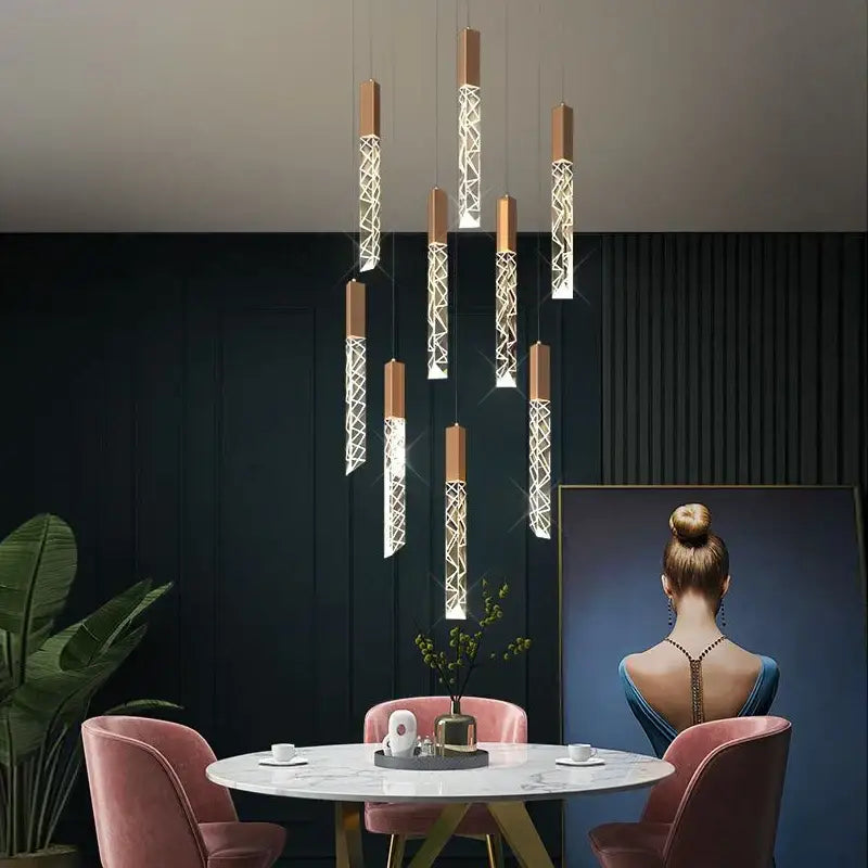 Modern gold crystal circular staircase chandelier villa foyer light