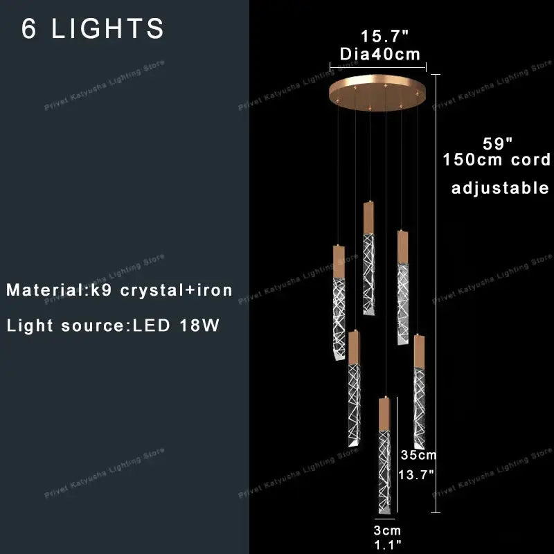 Modern gold crystal circular staircase chandelier villa foyer light