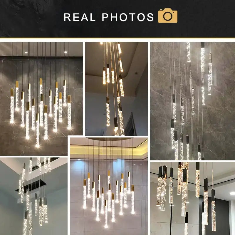 Modern gold crystal circular staircase chandelier villa foyer light