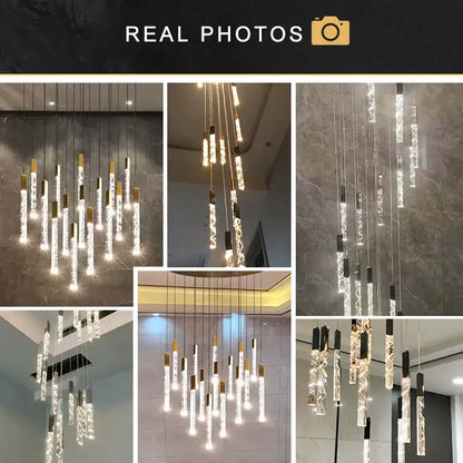 Modern gold crystal circular staircase chandelier villa foyer light