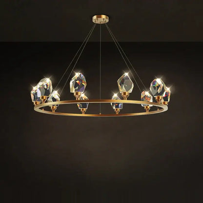 Modern gold crystal copper round chandelier dining room led light